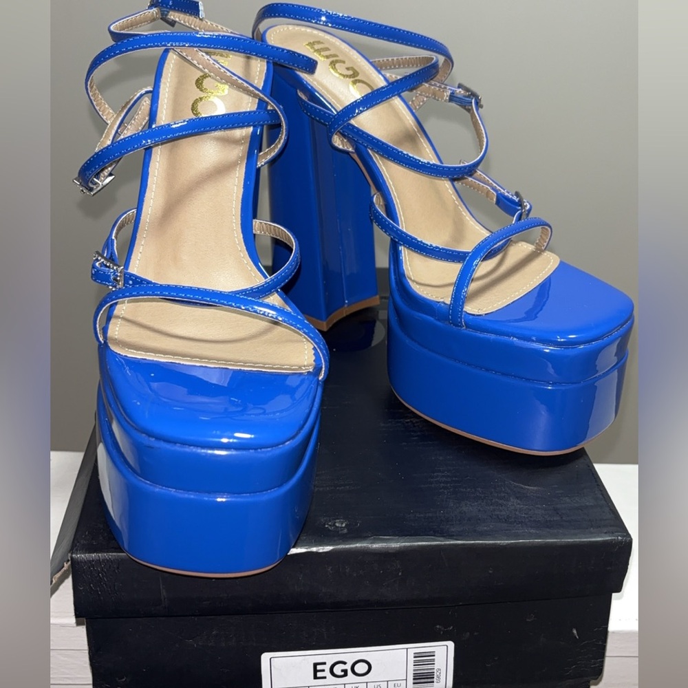 EGO Vibrant Blue Strappy Platform Heels